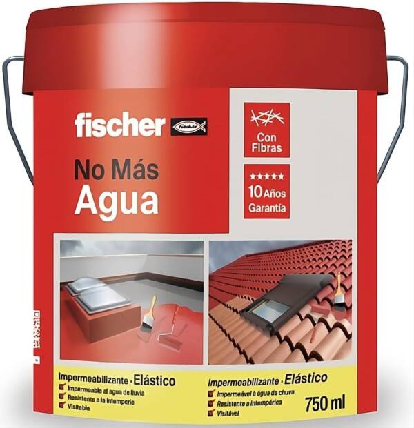 Fischer Polímero líquido a base de caucho acrílico con fibras para tejas y baldosas, Fácilmente aplicable, Resistente al agua y a la intemperie, Gris, Impermeabilizante Con fibras, (750 ml)
